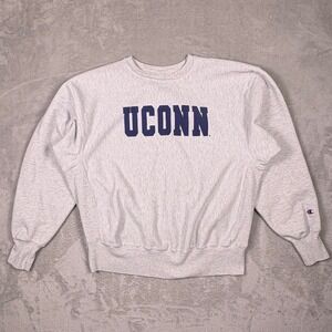 VTG 80s/90s Champion Reverse Weave UCONN Sweatshirt Crewneck Pullover Grey XL